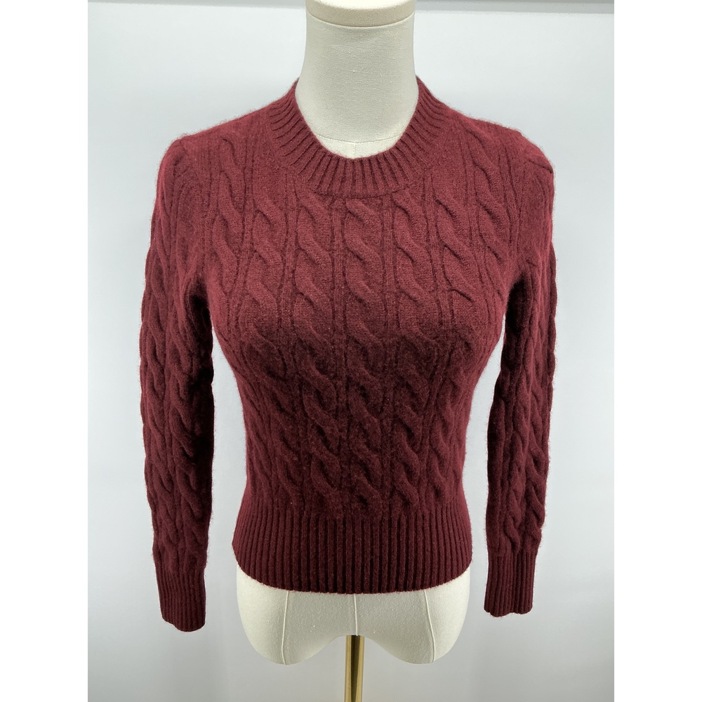 Mongolian Cashmere Shrunken Cable Crewneck Sweater